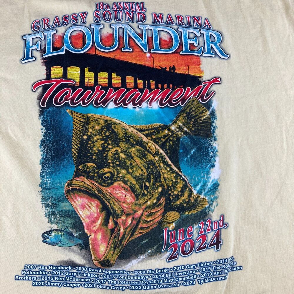 Grassy Sound Marina Flounder Tournament 2024 Shirt Mens XL Fishing Tee